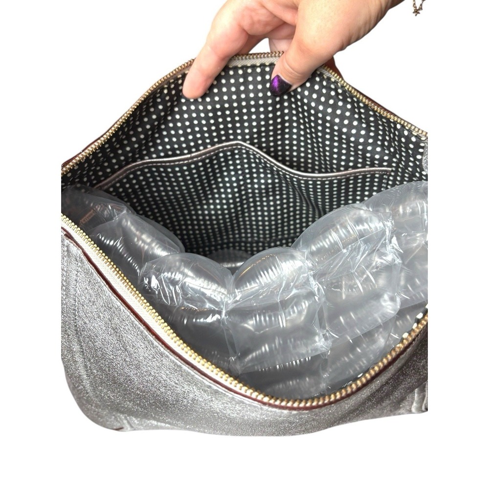 Kate Spade Large Silver Metallic Pebble Gray Hobo Bag Purse Soft‎ - Picture 6 of 10